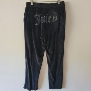 Juicy Couture Velour‎ Rinestone Pants Size XL Black Sweatpants Lounge Y2K